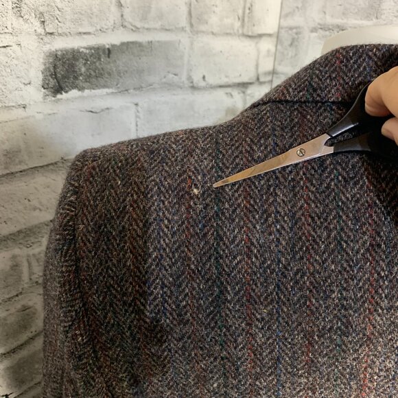 Vintage 90s Harris Tweed Blazer Brown Herringbone Wool Two Button Sport Coat - Picture 11 of 15